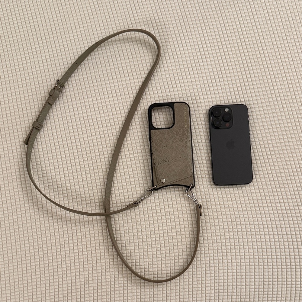 Stylish Bandolier Grey  iPhone 14 Pro Case with Strap